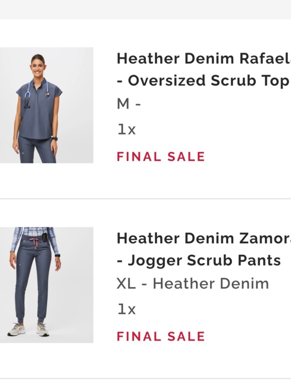 FIGS Heather Denim Women’s Scrub jogger and rafaela set